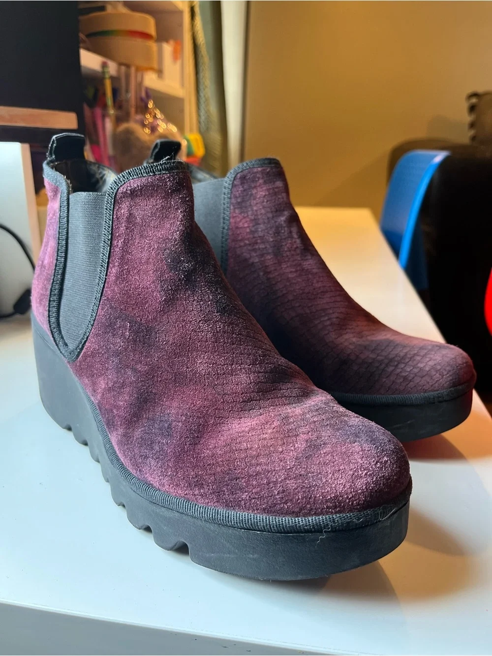 Fly London Byne Suede Chelsea Wedge Booties